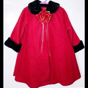 Vintage Kid's Dream Red Pea Coat Sz 3T Xmas Christmas